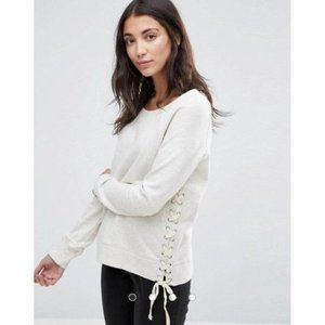 Pam & Gela Sweatshirt Size S Lace Up Sides Gray Athleisure Sweatshirt‎ Workout